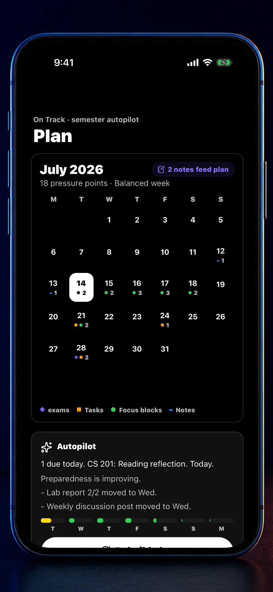 StudyPlanner Plan calendar